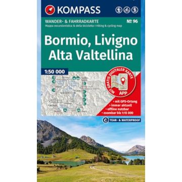 Wanderkarte Kompass 96 Bormio Livigno Alta Valtellina 1:50 000