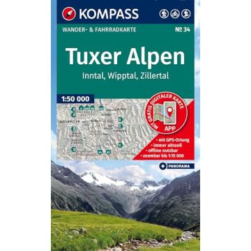 Wanderkarte Kompass 34 Tuxer Alpen 1:50 000