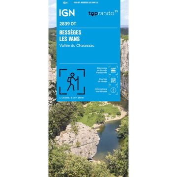 Topographische Karte IGN 2839 OT Bessèges Les Vans 1:25 000