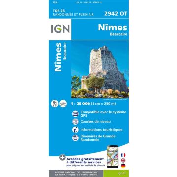 Topographische Karte IGN 2942 OT Nîmes 1:25 000 