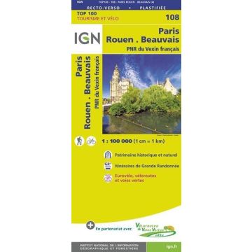 Topographische Karte IGN 108 Paris Rouen Beauvais 1:100 000 