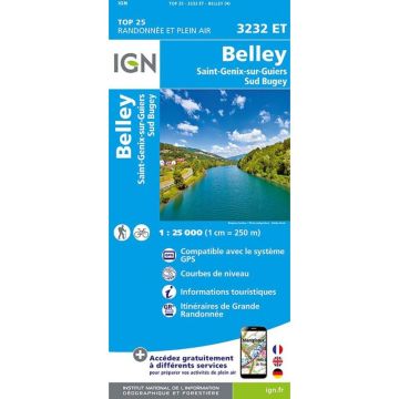 Topographische Karte IGN 3232 ET Belley 1:25 000 