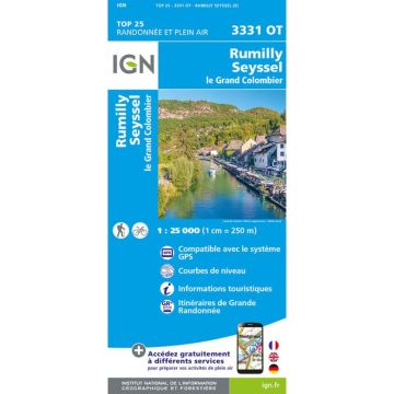 Topographische Karte IGN 3331 OT Rumilly Seysell 1:25 000