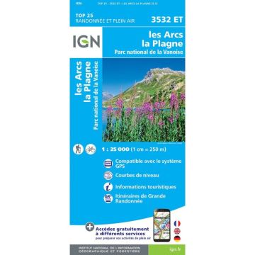 Topographische Karte IGN 3532 ET Les Arcs La Plagne 1:25 000