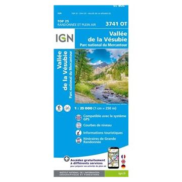 Topographische Karte IGN 3741 OT Vallée de la Vésubie 1:25 000