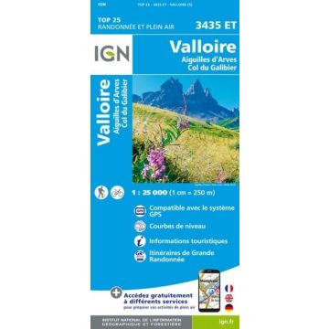 Topographische Karte IGN 3435 ET Valloire 1:25 000