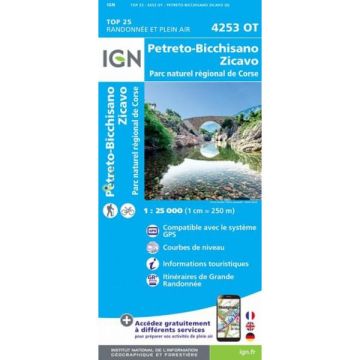 Topographische Karte IGN 4253 OT Petreto-Bicchisano Zicavo 1:25 000
