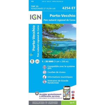 Topographische Karte IGN 4254 ET Porto-Vecchio 1:25 000
