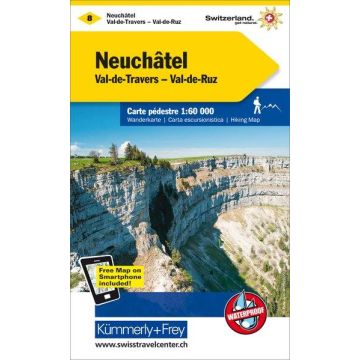 Carte pédestre 8 Neuchâtel Val de Travers 1:60 000 / Kümmerly & Frey