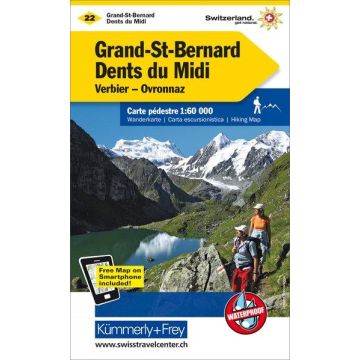 Carte pédestre 22 Grand St. Bernard 1:60 000 / Kümmerly & Frey