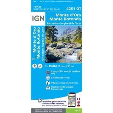 Topographische Karte IGN 4251 OT Monte d'Oro Monte Rotondo 1:25 000
