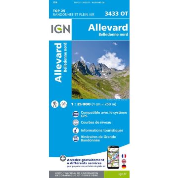 Topographische Karte IGN 3433 OT Allevard 1: 25 000 