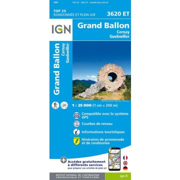 Topographische Karte IGN 3620 ET Grand Ballon 1:25 000