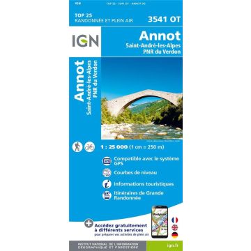 Topographische Karte IGN 3541 OT Annot 1:25 000