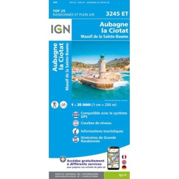 Topographische Karte IGN 3245 ET Aubagne La Ciotat 1:25 000