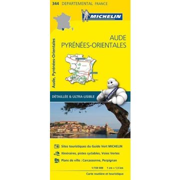 Strassenkarte Michelin 344 Aude Pyrénées orientales 1:150 000