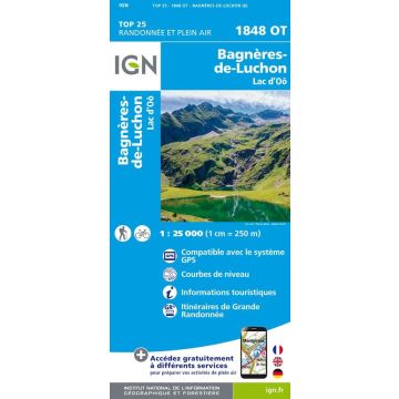 Topographische Karte IGN 1848 OT Bagnères-de-Luchon 1:25 000