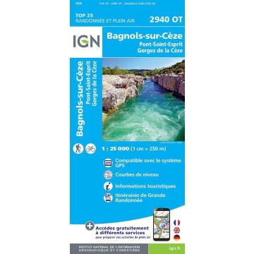 Topographische Karte IGN 2940 OT Bagnols-sur-Cèze 1:25 000