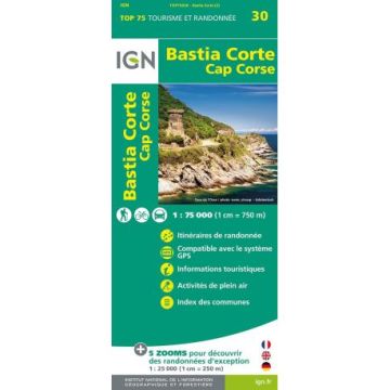 Freizeitkarte IGN Top 75 Bastia Corte Cap Corse 1:75 000