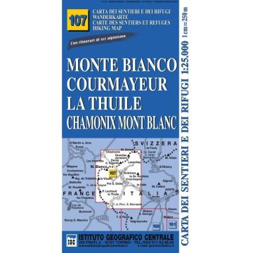 Carte de randonnée IGC 107 Monte Bianco Courmayeur 1:25 000
