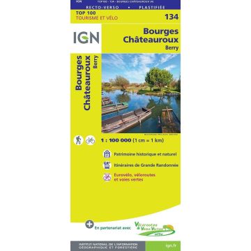 Carte topographique IGN 134 Bourges Châteauroux 1:100 000