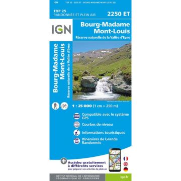 Topographische Karte IGN 2250 ET Bourg-Madame Mont-Louis 1:25 000