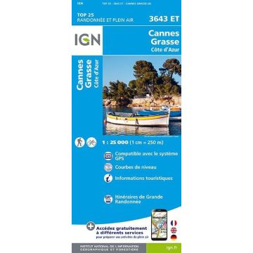 Carte topographique IGN 3643 ET Cannes Grasse 1:25 000