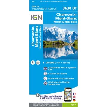 Topographische Karte IGN 3630 OT Chamonix-Mont-Blanc 1:25 000