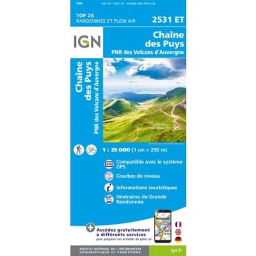 Topographische Karte IGN 2531 ET Chaîne des Puys 1:25 000