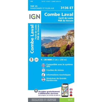 Topographische Karte IGN 3136 ET Combe Laval 1:25 000