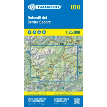 Carte de randonnée Tabacco 016 Dolomiti del Centro Cadore 1:25 000
