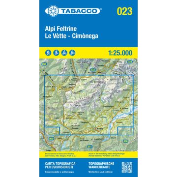 Carte de randonnée Tabacco 023 Alpi Feltrine Le Vètte Cimònega 1:25 000