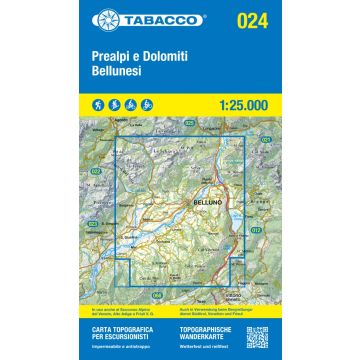 Carte de randonnée Tabacco 024 Prealpi e Dolomiti Bellunesi 1:25 000