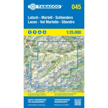 Carte de randonnée Tabacco 045 Laces Val Martello Silandro 1:25 000
