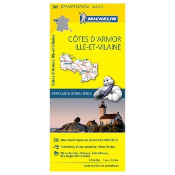 Carte routière Michelin 309 Ille-et-Vilaine Côtes d'Armor 1:150 000