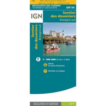 Wanderkarte GR 34 Sentier des douaniers Bretagne Sud 1:100 000 / IGN