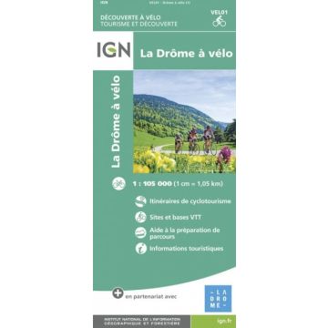 Velokarte La Drôme à vélo 1:105 000 / IGN