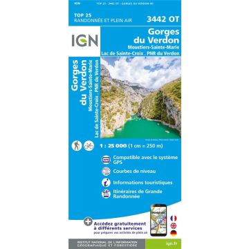 Topographische Karte IGN 3442 OT Gorges du Verdon 1:25 000