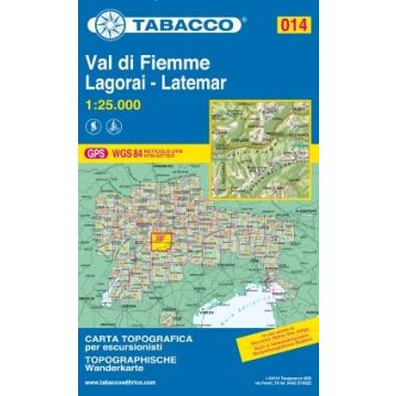 Carte de randonnée Tabacco 014 Val di Fiemme Lagorai Latemar 1:25 000