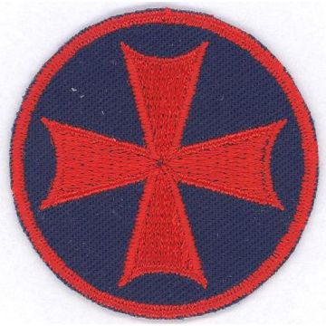 Abzeichen Mädchen Hugenottenkreuz blau/rot