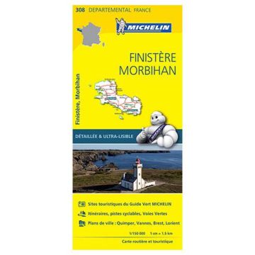 Carte routière Michelin 308 Finistère Morbihan 1:150 000