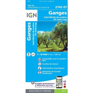 Topographische Karte IGN 2742 ET Ganges 1:25 000
