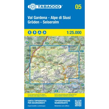 Carte de randonnée Tabacco 05 Val Gardena Alpe di Siusi 1:25 000
