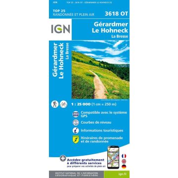 Topographische Karte IGN 3618 OT Gérardmer Le Hohneck 1:25 000