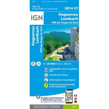 Topographische Karte IGN 3814 ET Haguenau Lembach 1:25 000