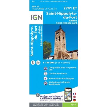 Topographische Karte IGN 2741 ET Saint-Hippolyte-du-Fort 1:25 000