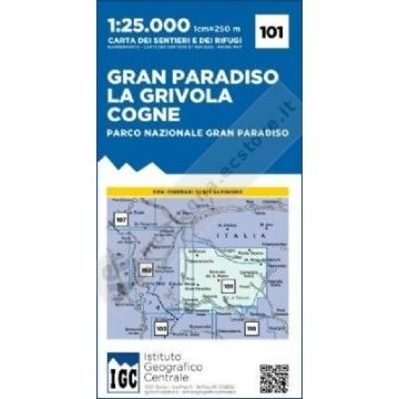 Carte de randonnée IGC 101 Gran Paradiso La Grivola Cogne 1:25 000