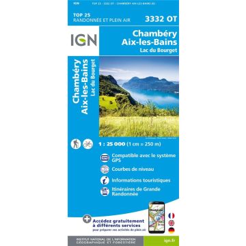 Topographische Karte IGN 3332 OT Chambéry Aix-les-Bains 1:25 000