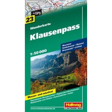 Carte de randonnée Klausenpass 1:50 000 / Hallwag 23