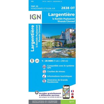Topographische Karte IGN 2838 OT Largentière 1:25 000